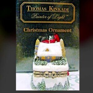 NWT THOMAS KINKADE 1999 Hinged Trinket Box Ornament Silent Night Xmas Cottage II